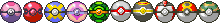 a row of 10 animated pokeball variants spinning in sync
